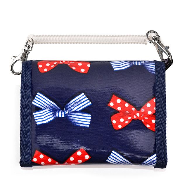 アウトレット キッズウォレット 財布 ポルカドットとストライプのフレンチリボン(ネイビー)