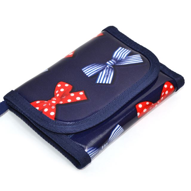 アウトレット キッズウォレット 財布 ポルカドットとストライプのフレンチリボン(ネイビー)