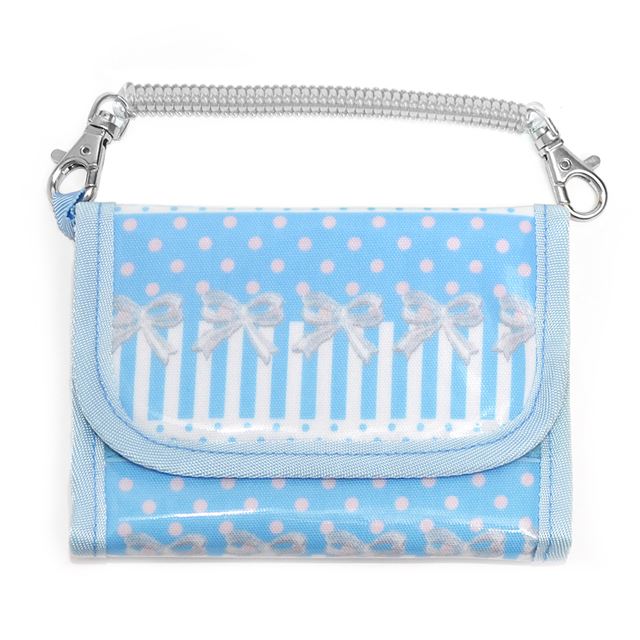 アウトレット キッズウォレット 財布 ポルカドットとレースリボンに魅せられて(ライトブルー)