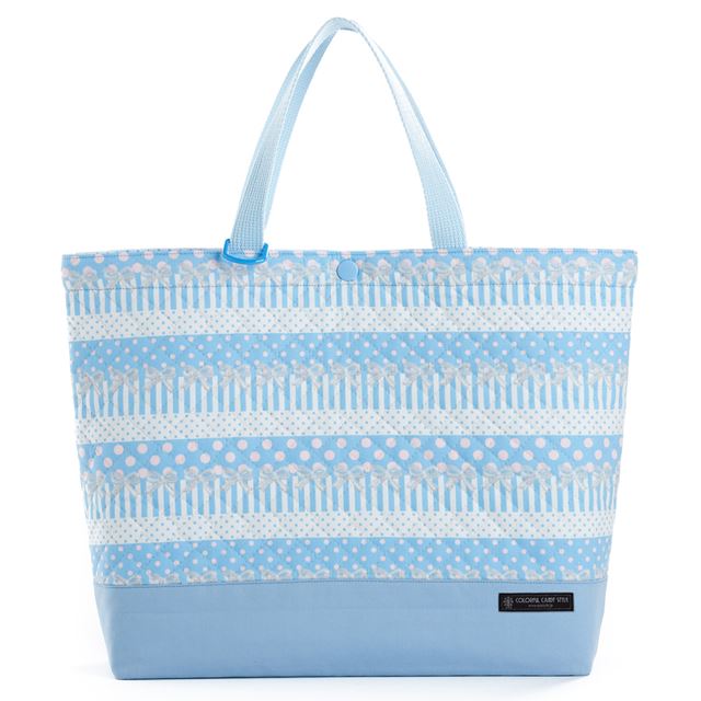 アウトレット マチ付きキルティングレッスンバッグ(ループ付き) ポルカドットとレースリボンに魅せられて(ライトブルー)