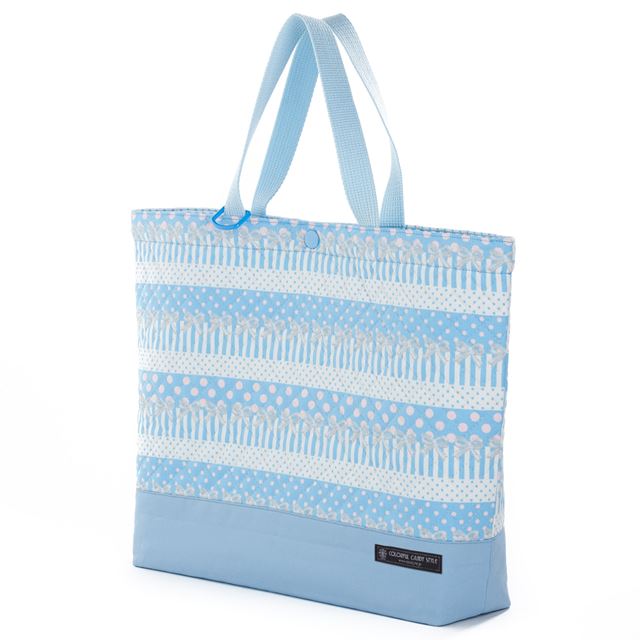 アウトレット マチ付きキルティングレッスンバッグ(ループ付き) ポルカドットとレースリボンに魅せられて(ライトブルー)