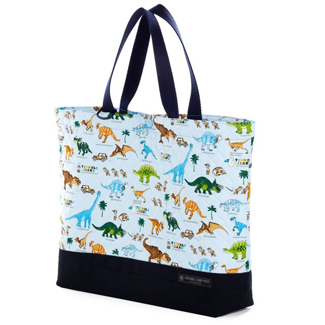 アウトレット マチ付きキルティングレッスンバッグ(ループ付き) 発見!探検!恐竜大陸(ライトブルー)