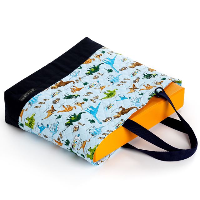 アウトレット マチ付きキルティングレッスンバッグ(ループ付き) 発見!探検!恐竜大陸(ライトブルー)