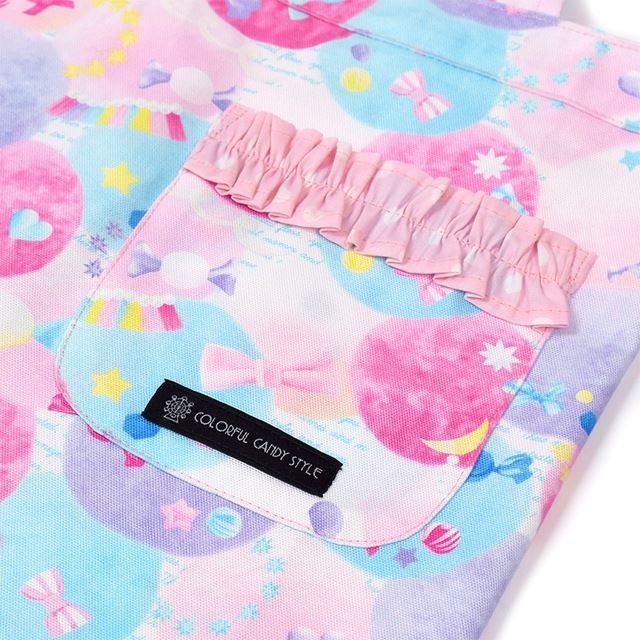 アウトレット バッククロス子どもエプロン(100～120cm) ふわふわキュートなキャンディポップ