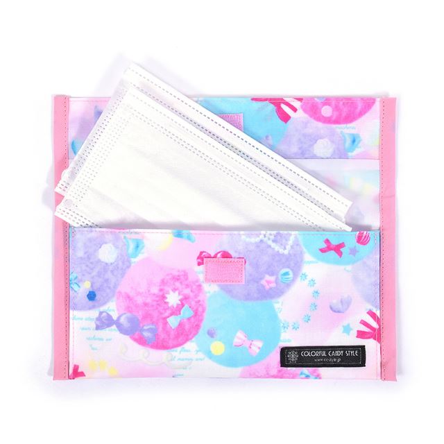 アウトレット 抗菌 マスクケース ダブルポケット(携帯用) ふわふわキュートなキャンディポップ