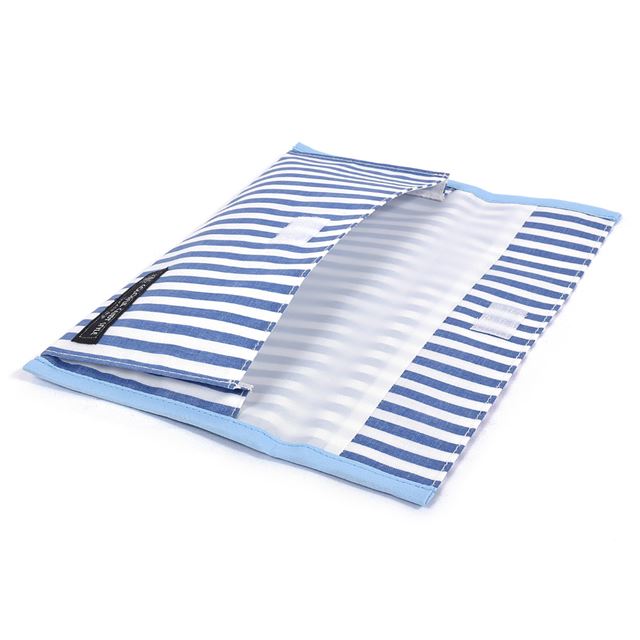 アウトレット 抗菌 マスクケース ダブルポケット(携帯用) ベーシックストライプ・青