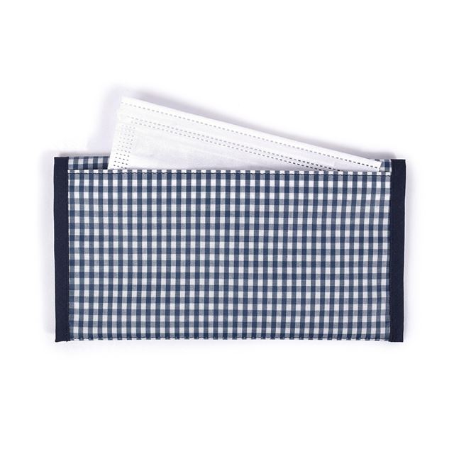 アウトレット 抗菌 マスクケース ダブルポケット(携帯用) チェック大・紺