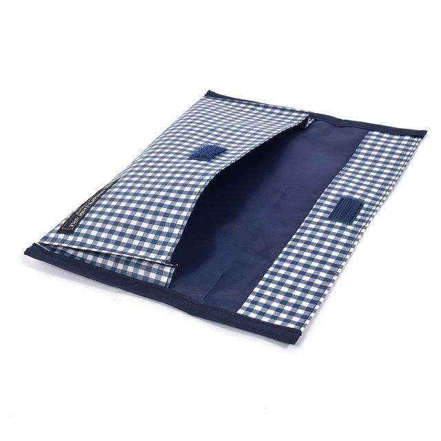 アウトレット 抗菌 マスクケース ダブルポケット(携帯用) チェック大・紺