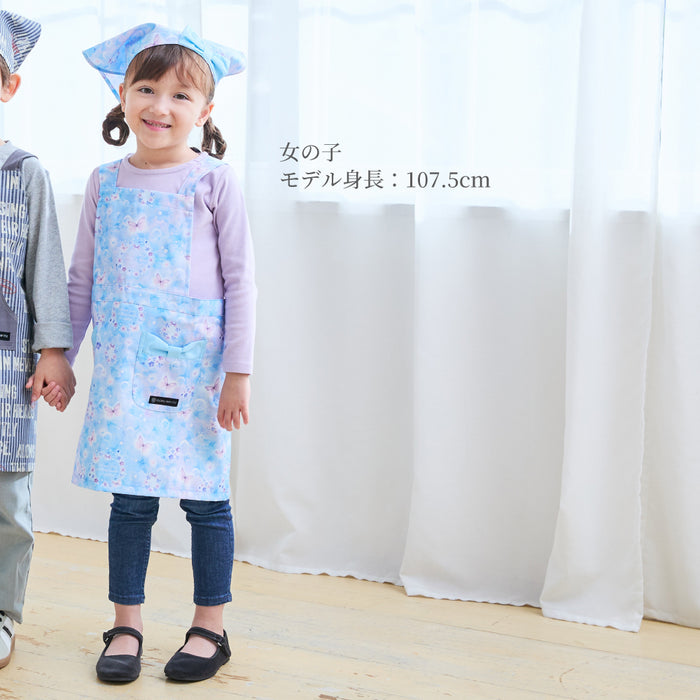 カラフルキャンディスタイルの三角巾付きキッズエプロン。子供用で、かぶるだけのバッククロスタイプ。男の子と女の子兼用で大活躍。