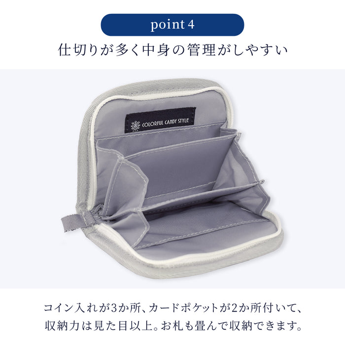 カラフルキャンディスタイルのコインケース。首掛け可能で、ファスナータイプの子供用の小銭入れ。男の子と女の子兼用でお出掛けでも大活躍。