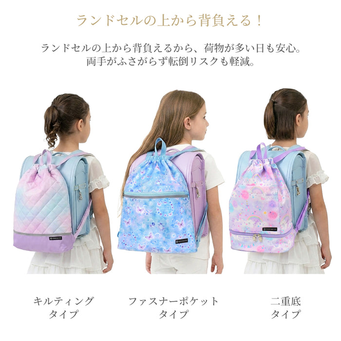 カラフルキャンディスタイルのナップサック。小学生に人気で、持ち手付きのおしゃれな体操服入れ。男の子と女の子兼用で大活躍。
