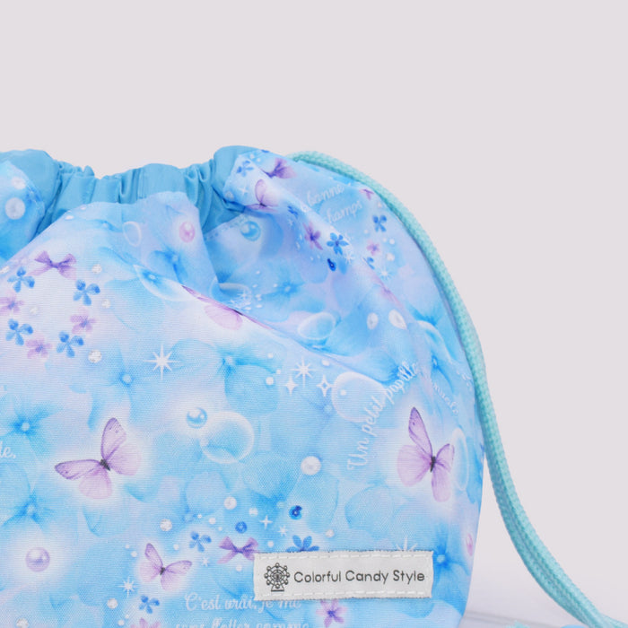 カラフルキャンディスタイルのお弁当袋。子供用で、お弁当箱やお箸が入るかわいいマチ付き巾着袋。男の子と女の子兼用で大活躍。