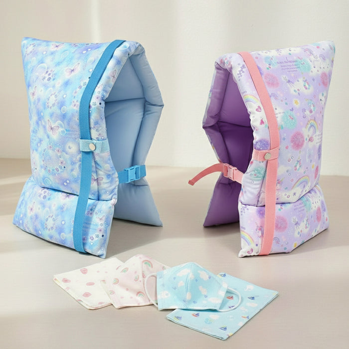 カラフルキャンディスタイルの防災頭巾。椅子固定ゴム付きで、座布団にもなる便利な防災ずきん。男の子と女の子兼用で大活躍。