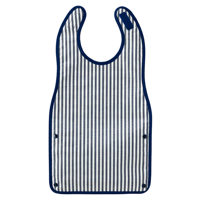 Meal apron bib bib type basic stripe (100% cotton) navy blue