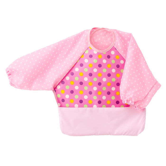 [SALE: 60% OFF] Meal Apron Long Sleeve Type Colorful Cute Large Dots (Pink) 