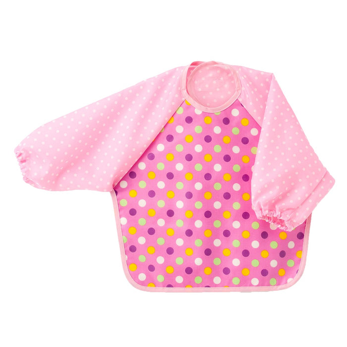 [SALE: 60% OFF] Meal Apron Long Sleeve Type Colorful Cute Large Dots (Pink) 