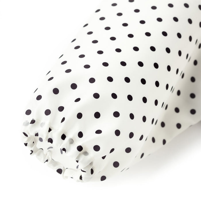 [SALE: 40% OFF] Meal apron long sleeve type polka dot large (broadcloth・white) × black dots on white background 