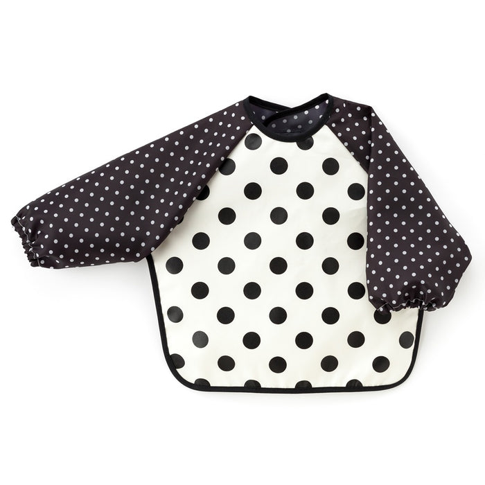 [SALE: 60% OFF] Meal apron long sleeve type polka dot large (broadcloth・white) x polka dot black