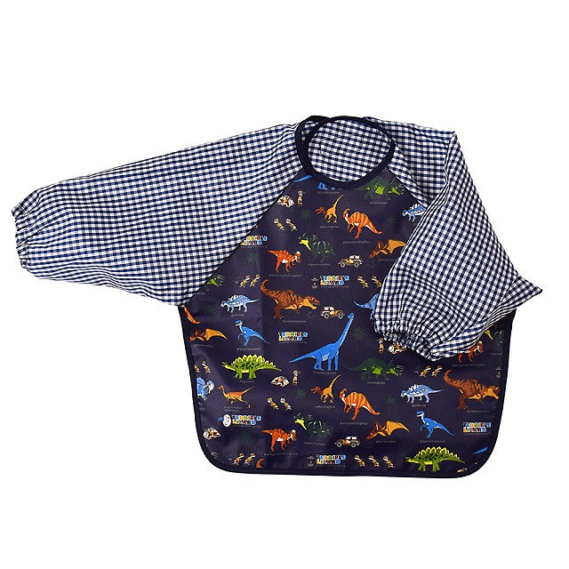 Meal Apron Long Sleeve Type Discovery! Exploration! Dinosaur Continent (Navy)