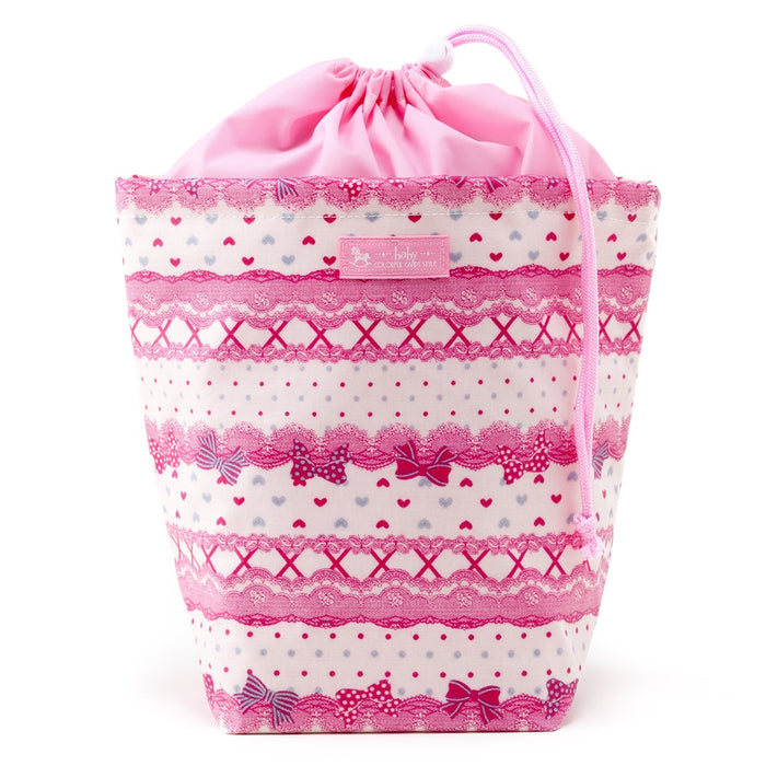 [SALE: 90% OFF] Deodorant diaper pouch Drawstring type Pretty cute with ribbon and lace pattern (white) 