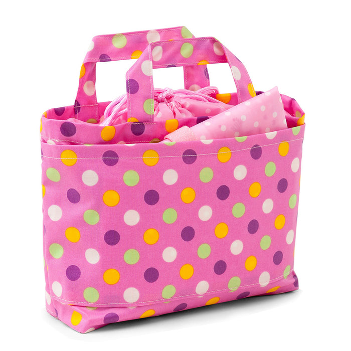 [SALE: 60% OFF] Diaper Pouch M (Drawstring Tote Type) Colorful Cute Large Dots (Pink) 