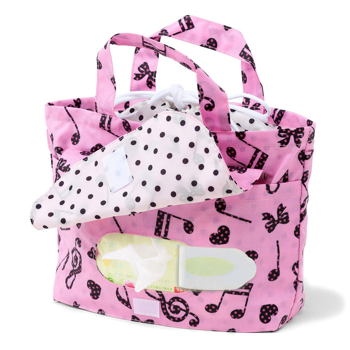 [SALE: 60% OFF] Diaper Pouch M (Drawstring Tote Type) Polka Dot Musical Note Harmony (Pink) 