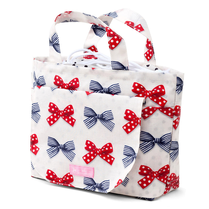 [SALE: 60% OFF] Diaper pouch M (drawstring tote type) French ribbon with polka dots and stripes (ivory) 