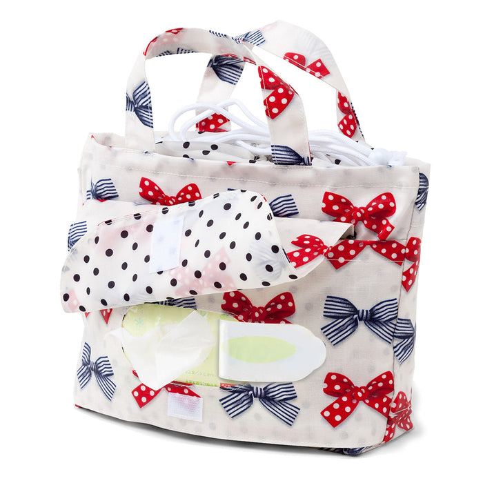 [SALE: 60% OFF] Diaper pouch M (drawstring tote type) French ribbon with polka dots and stripes (ivory) 