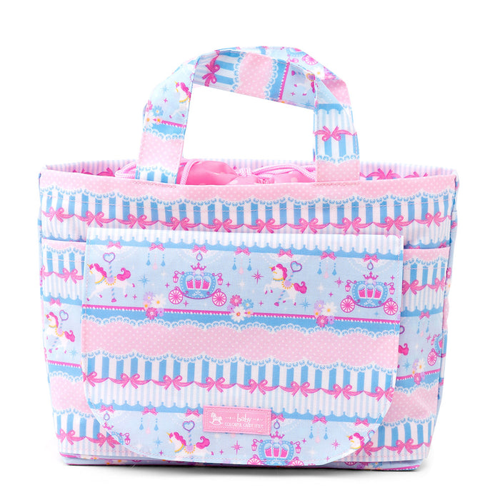 [SALE: 60% OFF] Diaper pouch M (drawstring tote type) lace tulle and merry-go-round (light blue) 