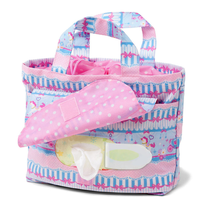 [SALE: 60% OFF] Diaper pouch M (drawstring tote type) lace tulle and merry-go-round (light blue) 