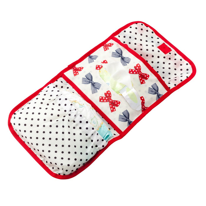 [SALE: 60% OFF] Diaper Pouch ・S (Clutch Type) Polka Dot and Stripe French Ribbon (Ivory) 