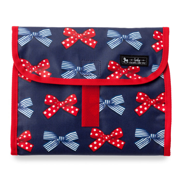 Diaper Pouch ・S (Clutch Type) Polka Dot and Stripe French Ribbon (Navy) 