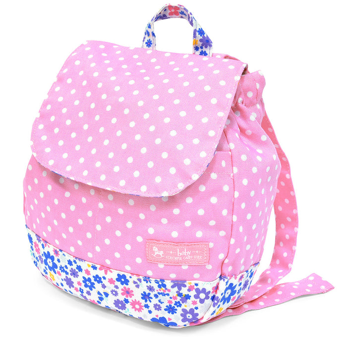Baby backpack polka dots (white dots on pink background) 