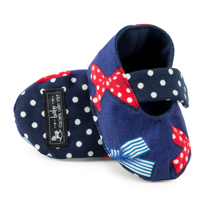 [SALE: 90% OFF] Baby Shoes Polka Dot and Stripe French Ribbon (Navy) 