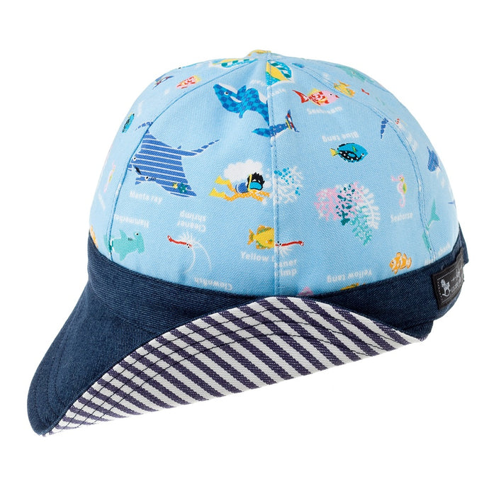 ベビー帽子 キャップ(Sサイズ) 海洋生物の楽園(ライトブルー)