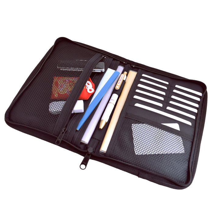 [SALE: 60% OFF] Multi-case/mother and child notebook case fastener type wide stripe (twill・black) 