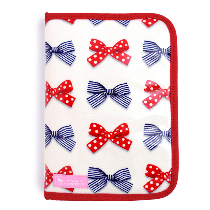 [SALE: 60% OFF] Multi case/Mother and child notebook case Zipper type French ribbon with polka dots and stripes (ivory) 