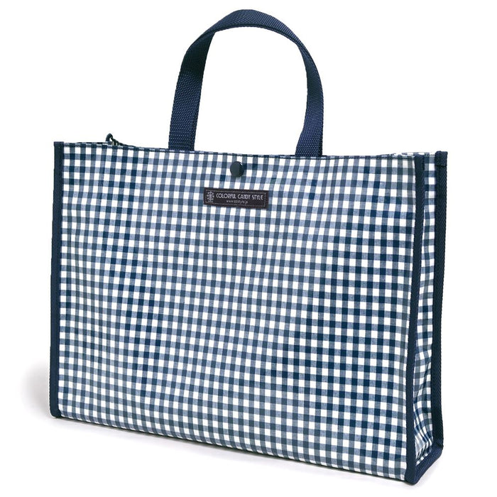 Pool Bag Laminated Bag (Square Type) Check Large/Navy x Navy 