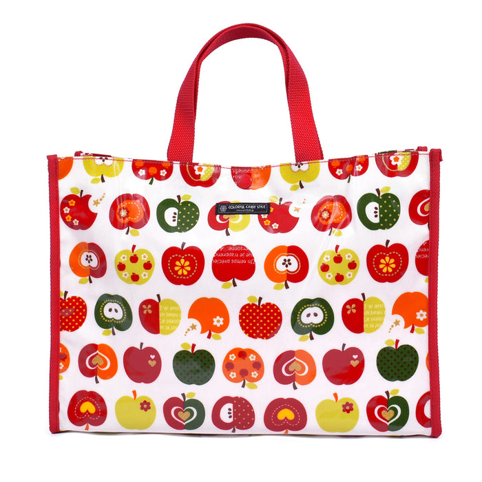 【入園入学応援セール：50%OFF】 プールバッグ ラミネートバッグ(スクエアタイプ) おしゃれリンゴのひみつ(アイボリー)