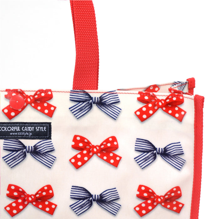 Pool Bag Laminated Bag (Square Type) Polka Dot and Stripe French Ribbon (Ivory) 