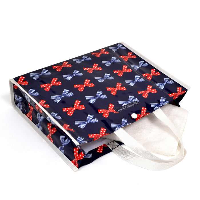 Pool Bag Laminated Bag (Square Type) Polka Dot and Stripe French Ribbon (Navy)