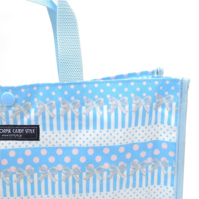 Pool bag Laminated bag (square type) Attracted by polka dots and lace ribbons (light blue)