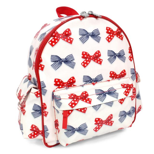 Kindergarten backpack (with chest belt) Polka dot and striped French ribbon (ivory) 