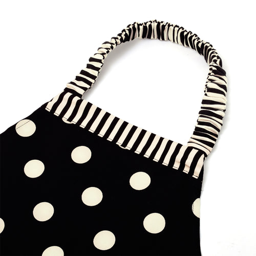 [SALE: 50% OFF] decor PolkaDot apron size 130-160 polka dot large(twill・black)×narrow stripe(twill・black) 