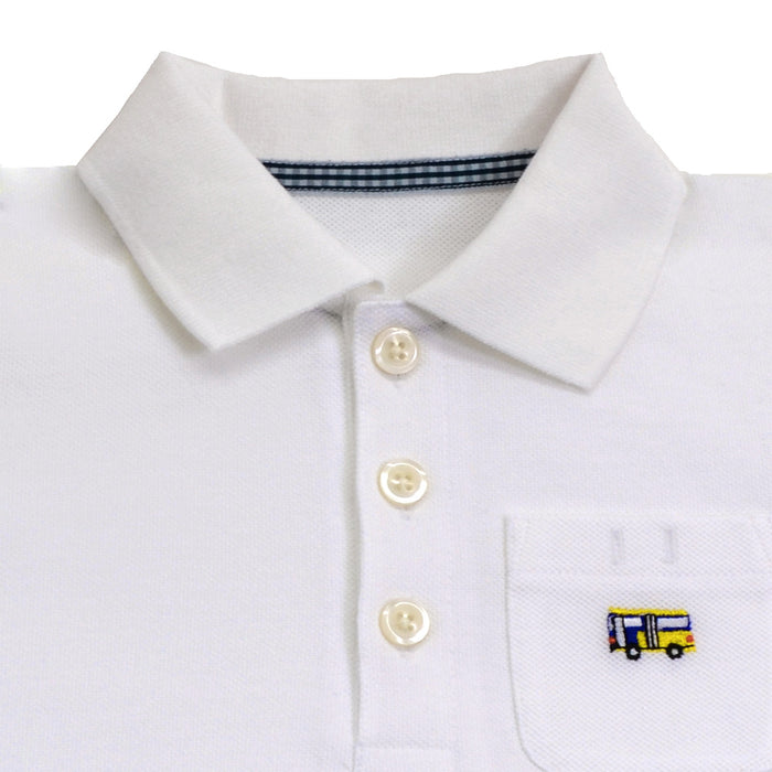 ポロシャツ(半袖・100cm) ホワイト×バス(刺繍入り)