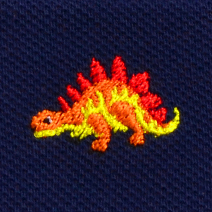 ポロシャツ(半袖・100cm) ネイビー×ステゴザウルス(刺繍入り)