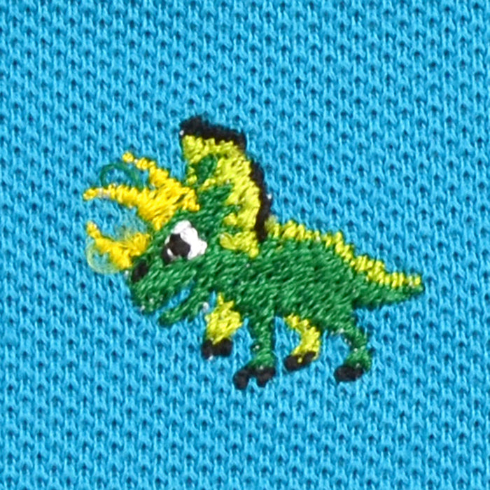 [SALE: 80% OFF] Polo shirt (short sleeve, 100cm) Turquoise x Triceratops (embroidered)