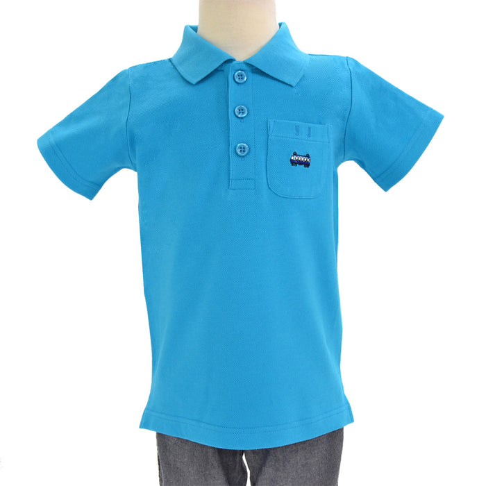 [SALE: 80% OFF] Polo shirt (short sleeve, 110cm) turquoise x limited express train (embroidered) 