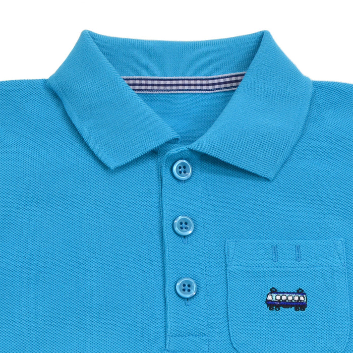 [SALE: 80% OFF] Polo shirt (short sleeve, 110cm) turquoise x limited express train (embroidered) 
