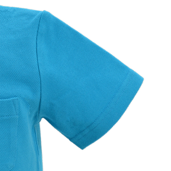 ポロシャツ(半袖・110cm) ターコイズ×特急列車(刺繍入り)